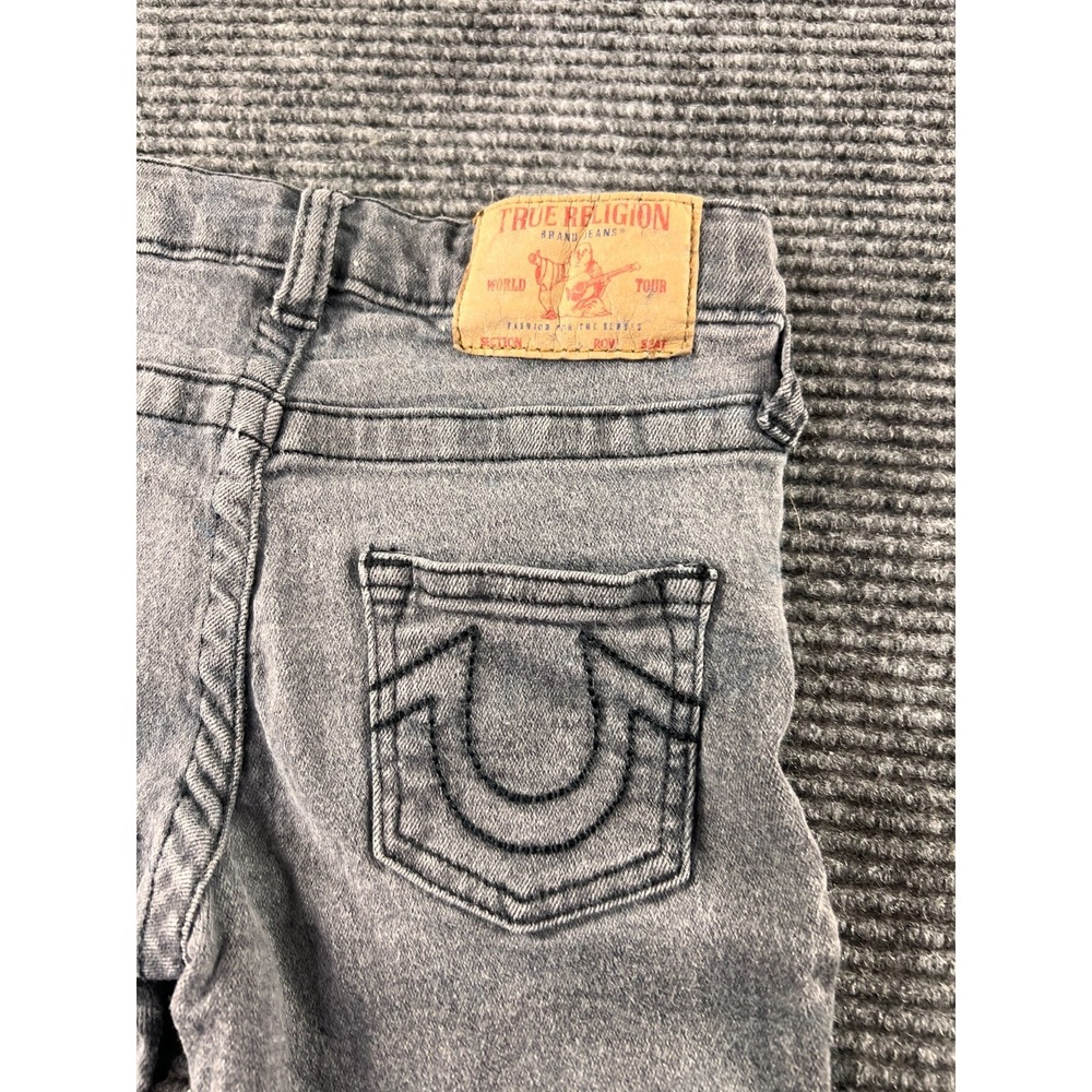 True Religion Jeans Youth 7 Geno Relaxed Slim Gray Wash Black Stitch - Picture 8 of 12